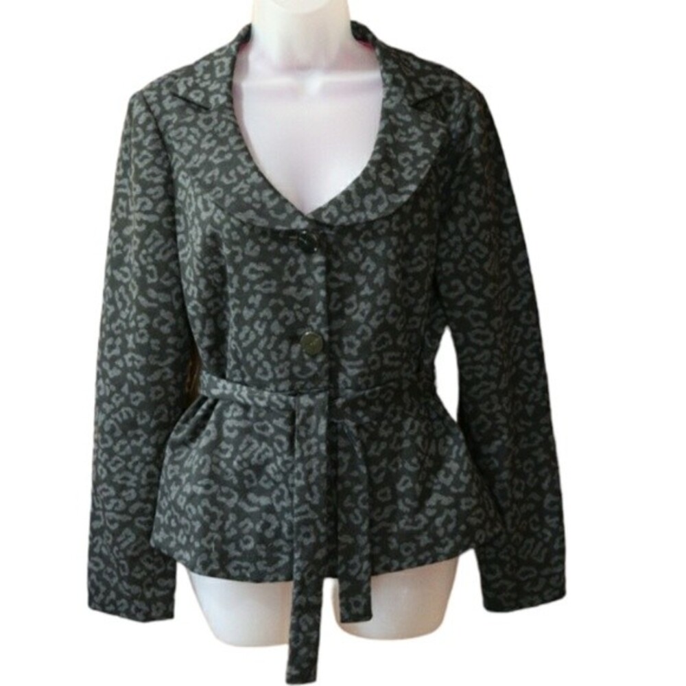 Sandro Soft Leopard Print Gray & Black Belted Blazer Jacket Small